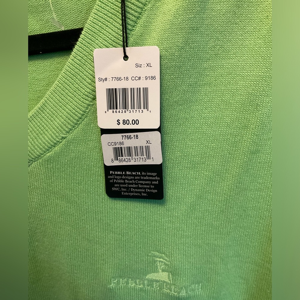 NWT $80 Pebble Beach Sweater v-neck lime green GOLF men’s XL SOFT PIMA COTTON - Picture 5 of 13